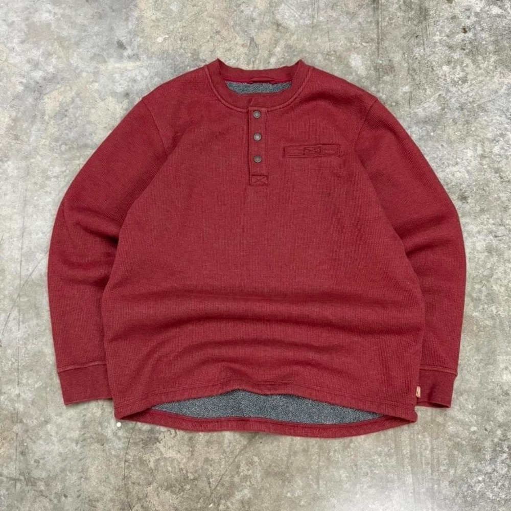 Vintage L.L. Bean‎ Sherpa Lined Waffle Knit Henley Pullover Size L